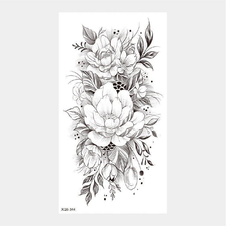 Gingf Temporary Tattoo Stickers Black and White Sketch Flower Tatto Stickers Body Makeup Cover Scar fake tatoo for woman