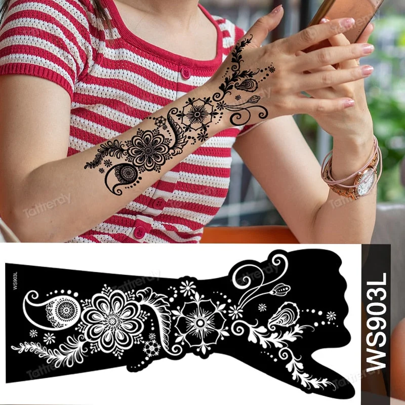 1 Sheet Flower Lace Henna Stencil Body Art Temporary Tattoo Sticker Airbrush Print Stencil Stamp Plates Template Mandala Wedding