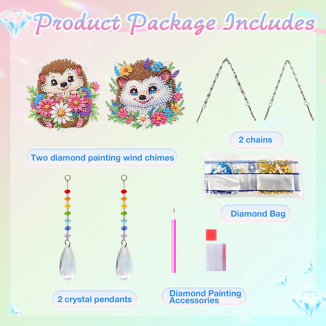 2Pcs Hedgehog DIY Double-Sided Diamond Painting Hanging Kits Diamond Painting Suncatcher Craft Kit for Home Garden Wall Decor Gift