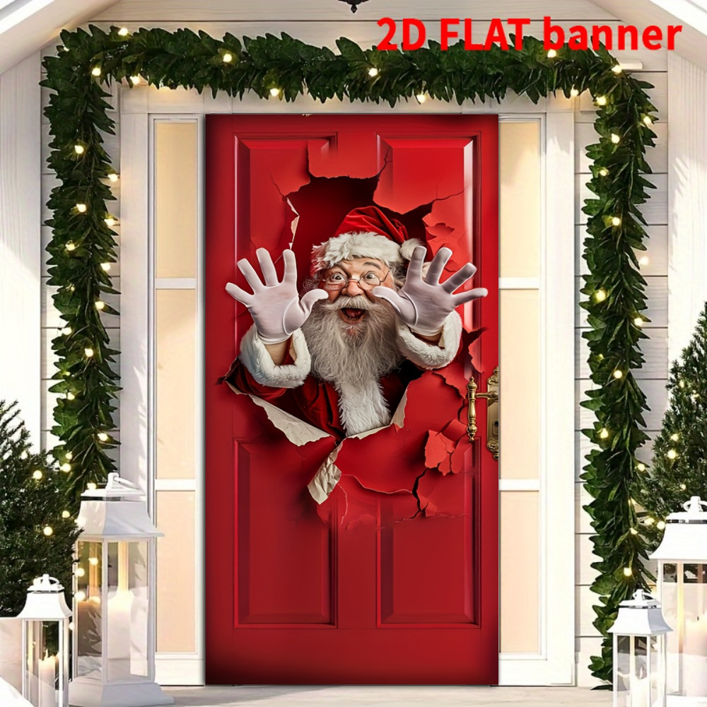 Tegooe Christmas Santa Claus Door Cover Banner Fun Fabric Holiday Decoration for Front Door or Party Backdrop Tegooe