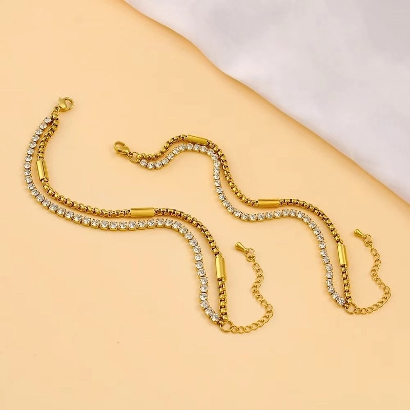 Minimalist Classic Style Solid Color 304 Stainless Steel 18K Gold Plated Zircon Box Chain Bracelets In Bulk Stainless Steel Bracelets