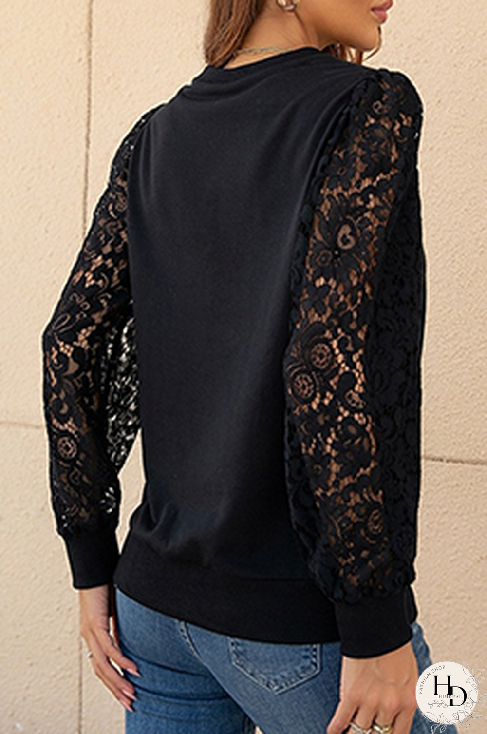 Elegant Patchwork Lace Hollowed Out O Neck Tops