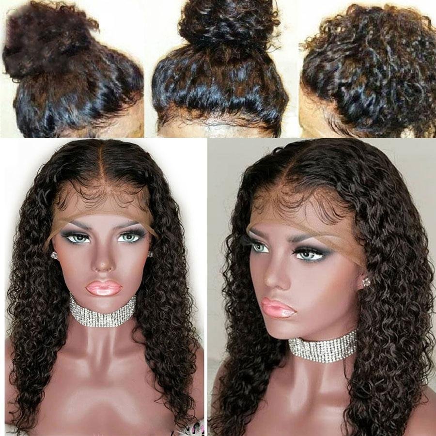 Glueless Brazilian Natural Black Water Wave Long Curly Wig