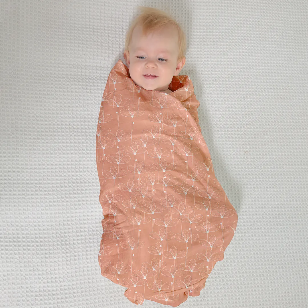 Egmao Baby Bamboo Muslin Swaddle Blanket - Red Dandelion