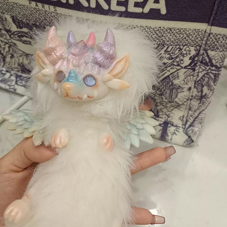 Fantasy Creature Dragon Doll | Mythical Creatures White Plush Gragon with Wings | Gragon Art Doll | Handmade Gift