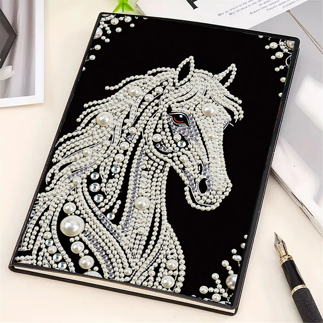 Horses Partial Pearl DIY 50 Pages A5 Diamond Painting Notebook Special Shaped Diamond Art Diary Book Kits Wireless Strip 5D Crystal Art Paintings Sketchbook for Art Drawing