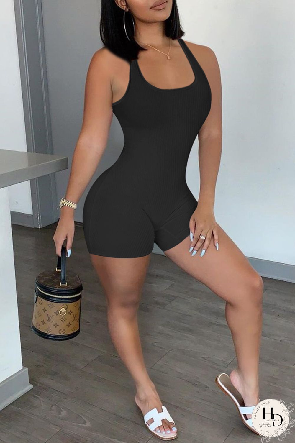 Army Green Casual Sportswear Solid Backless U Neck Skinny Romper