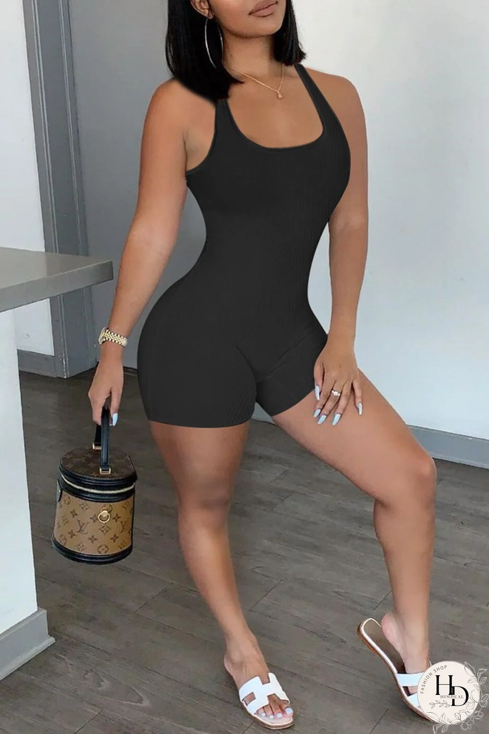 Army Green Casual Sportswear Solid Backless U Neck Skinny Romper