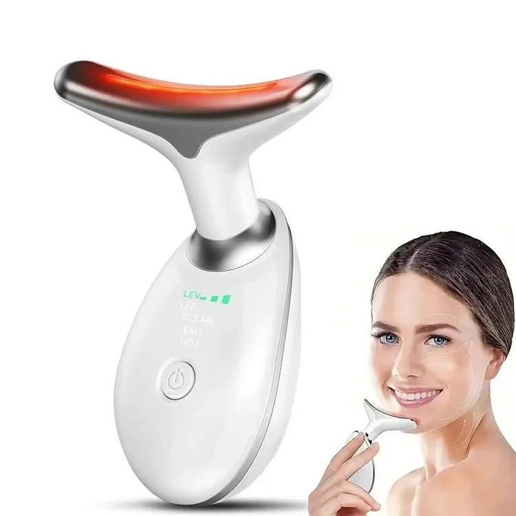 Spring Facial and Neck Massager, USB Rechargeable 3-color LED Tool for Vibration and Heating, for Women and Men