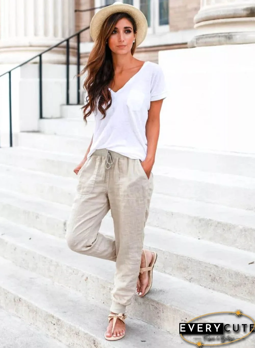Khaki Pocketed Drawstring Joggers