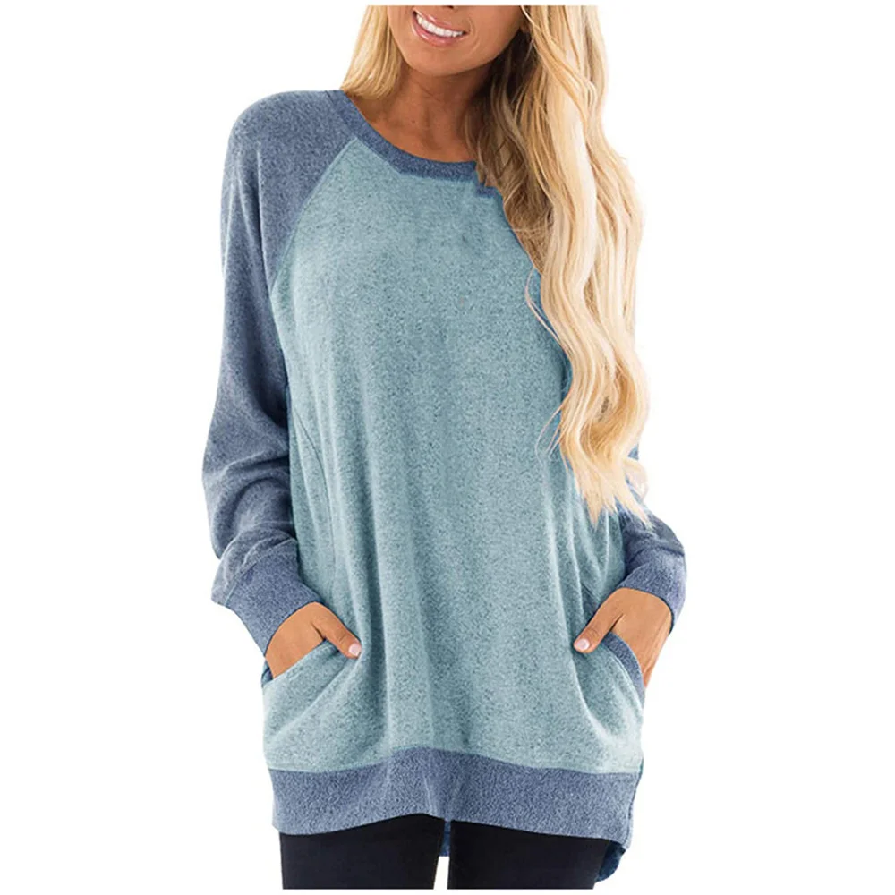 Light Blue Contrast Pocket Long Sleeve Sweatshirt