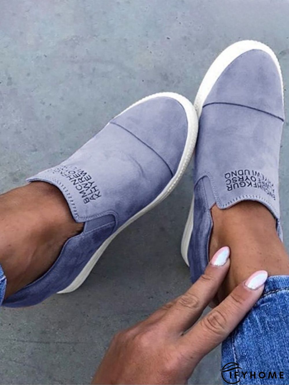 Letter Stitching Inner Heightening Round Toe Wedges | IFYHOME