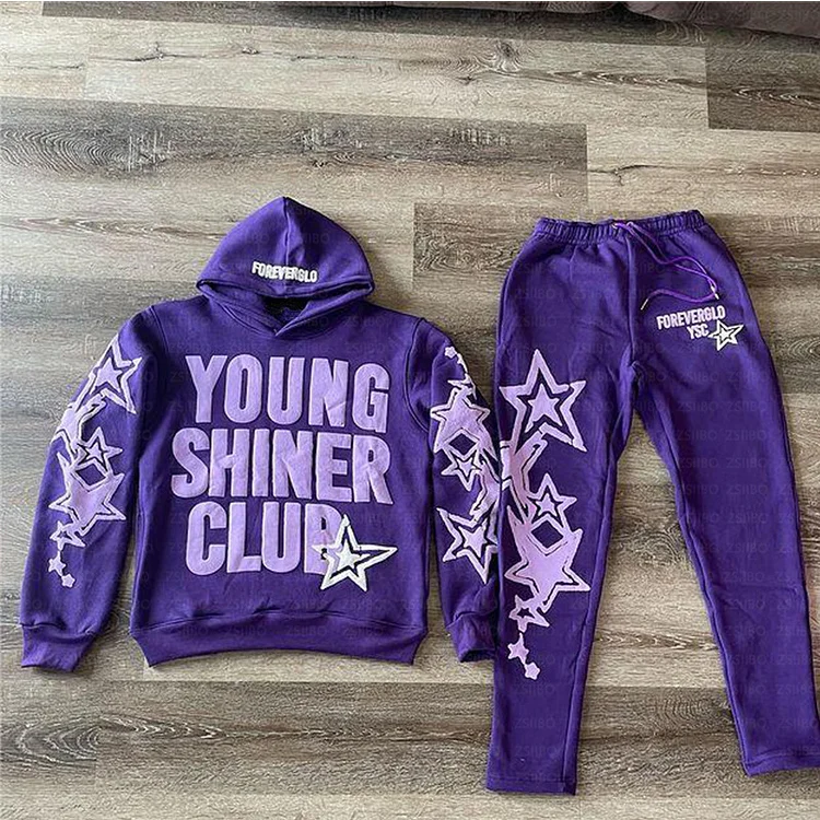 Y2K Hoodies Star Letter Print Loose Sweatshirt Trousers Hip Hop Punk Streetwear at Hiphopee