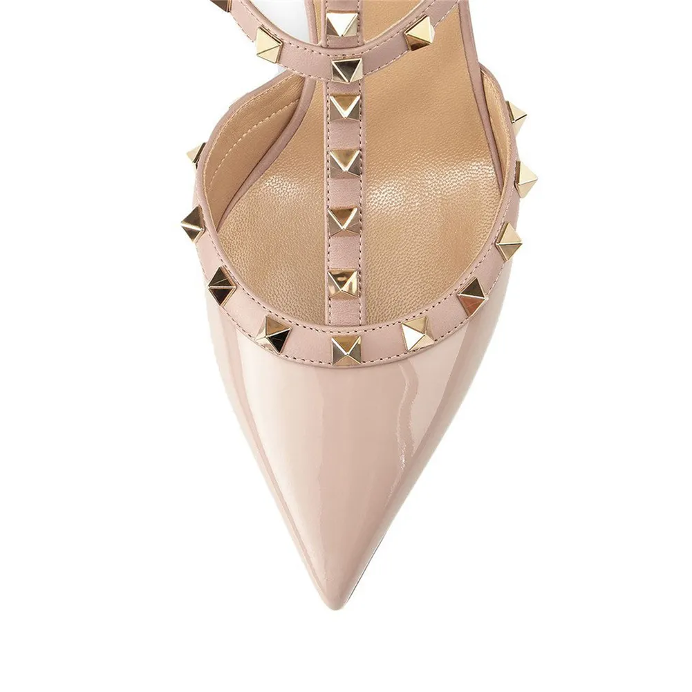 2.56" Women's Low Heels Rivets Sandals Apricot-vocosishoes