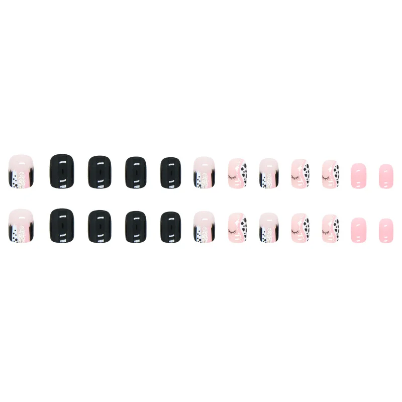 Churchf Churchf Square Solid Color Nail Black And White Spot Eyelash False Nail Wearable Beauty Nail Piece Finished Removable Nail Piece