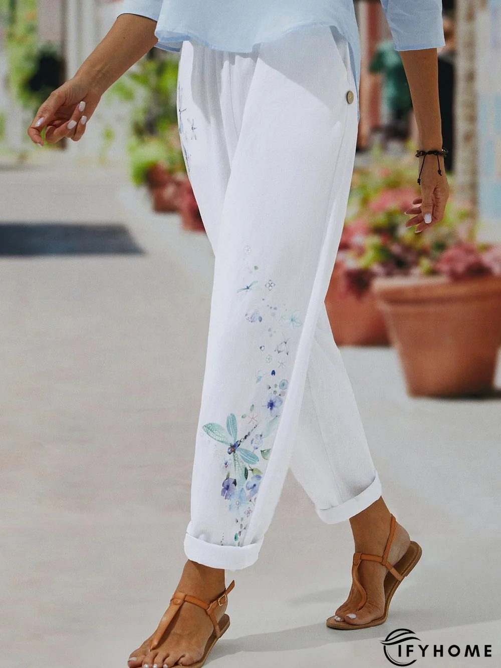 Cotton Linen Casual Summer Beach Floral Pants | IFYHOME
