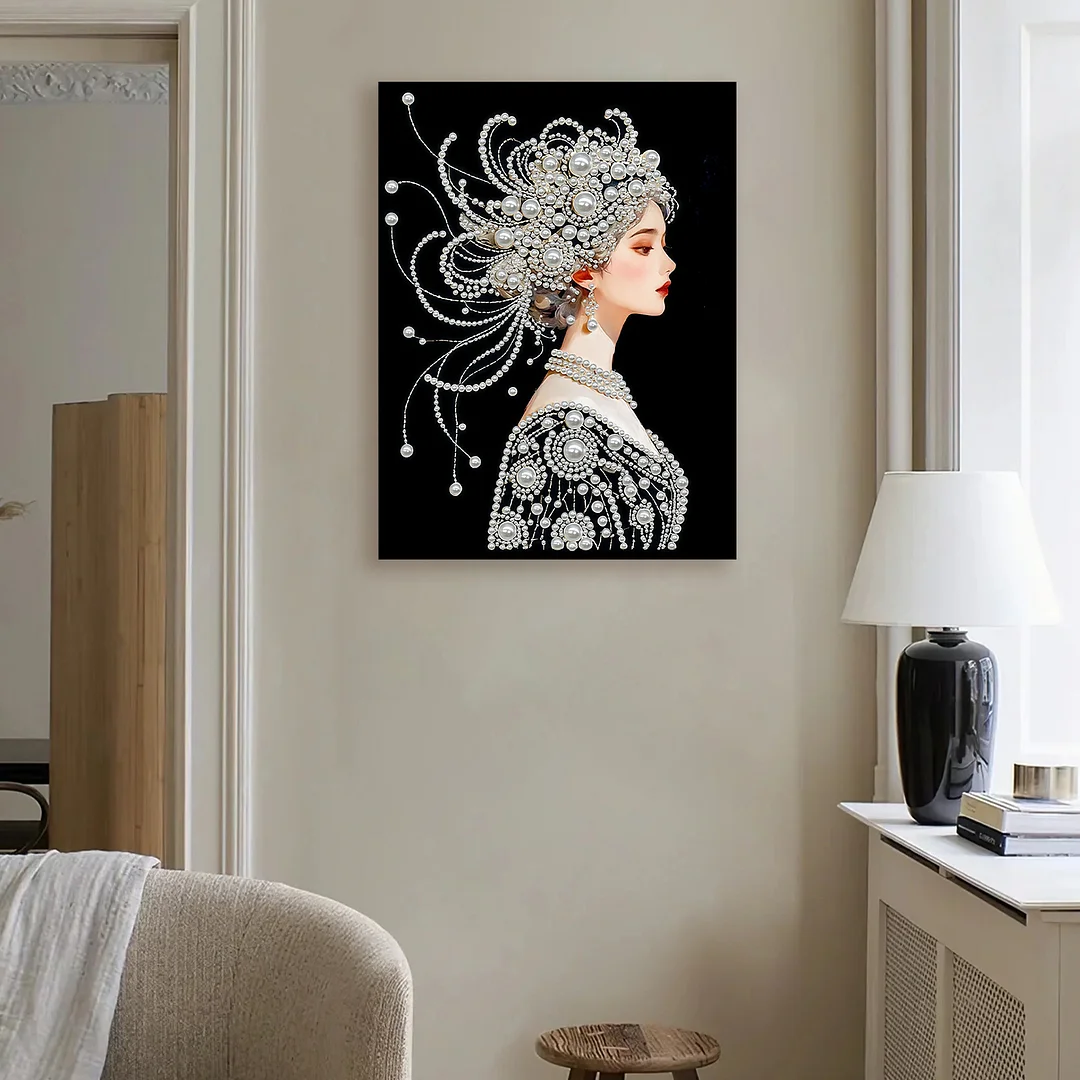 Ancient Girl DIY Pearl Diamond Art Painting Kit with Frame 11.81x15.75in Decor