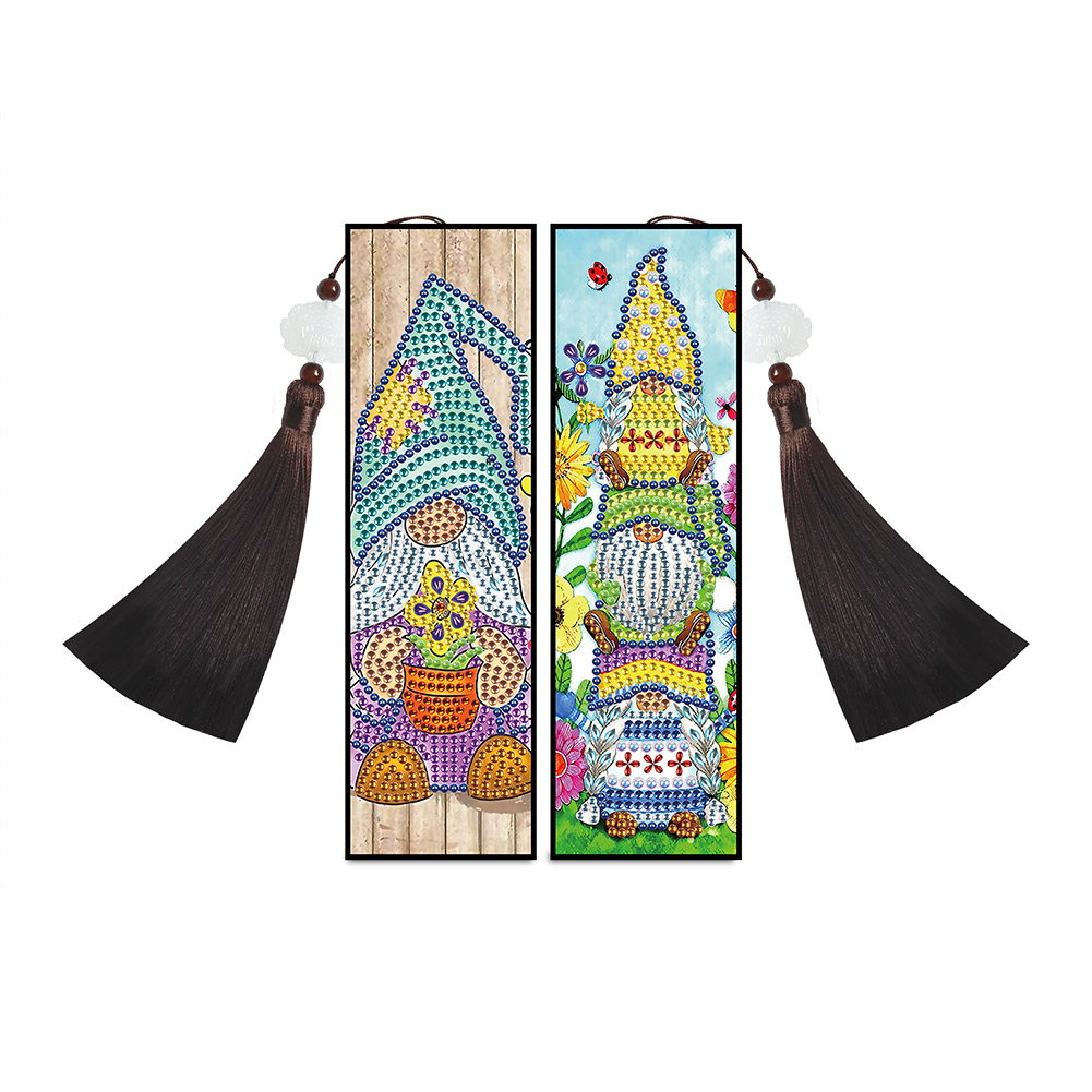 2pcs DIY Diamond Painting Leather Bookmark Gnome Tassel Crafts (FQY026)