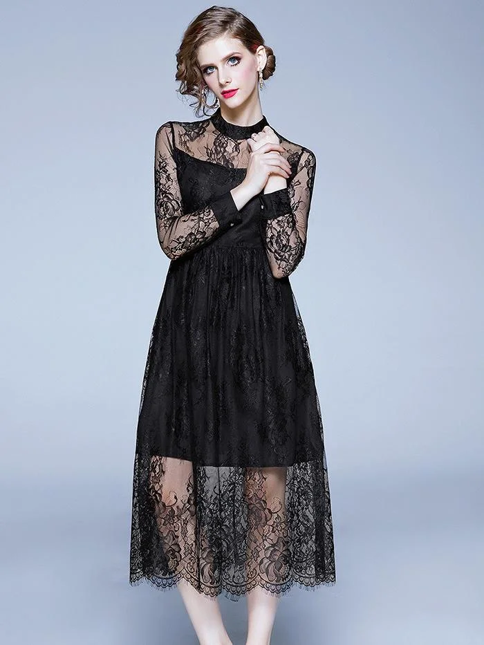 Elegant Elegant Lace long sleeve long dress