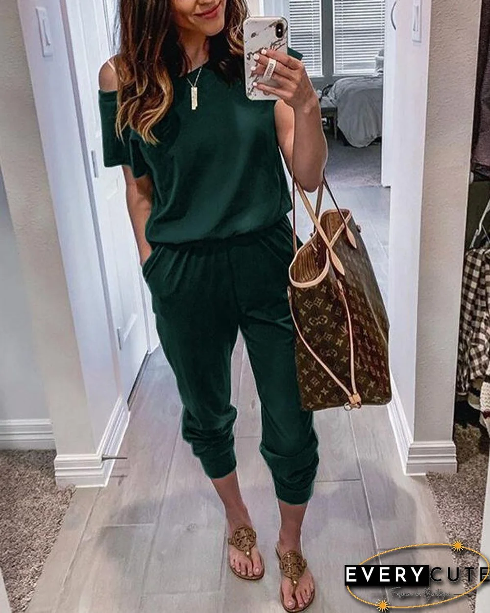Short Sleeves Pockets Jumpsuit