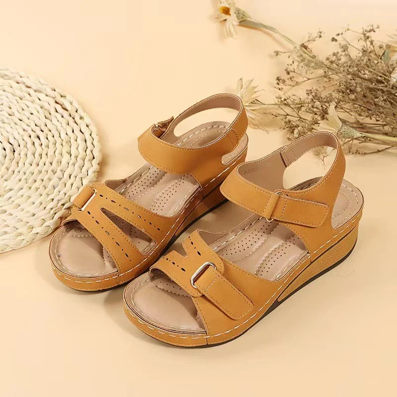 Breakj Breakj Summer Women's Slope And Thick-Soled Casual Sandals Pure Color Magic Stick With Sandals