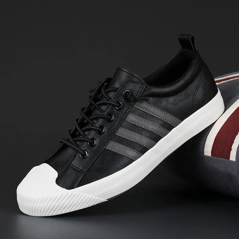 YITU Luxury Low top Men Vulcanize Shoes Autumn New Leather Casual Shoes Korean Breathable Black lace-up Sneaker Shoes