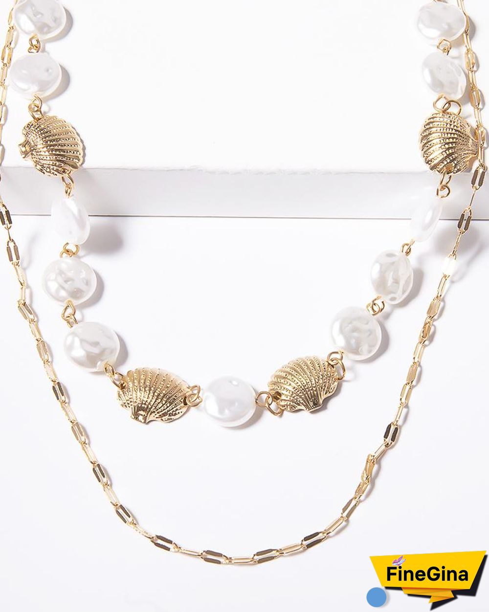 2PCS Shell & Faux Pearl Chain Necklace