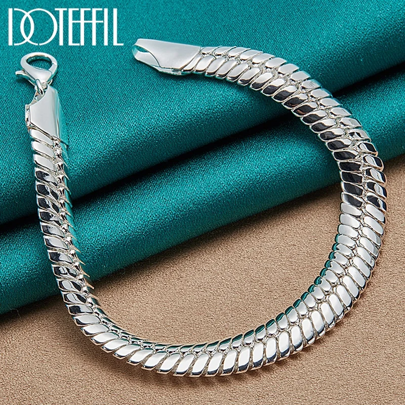 925 Sterling Silver 10mm Side Snake Chain Bracelet For Man Women Jewelry