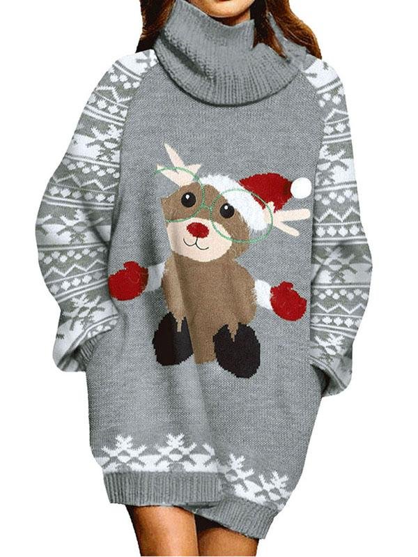 Ugly Christmas Sweater Reindeer Womens Sweater Dress-elleschic