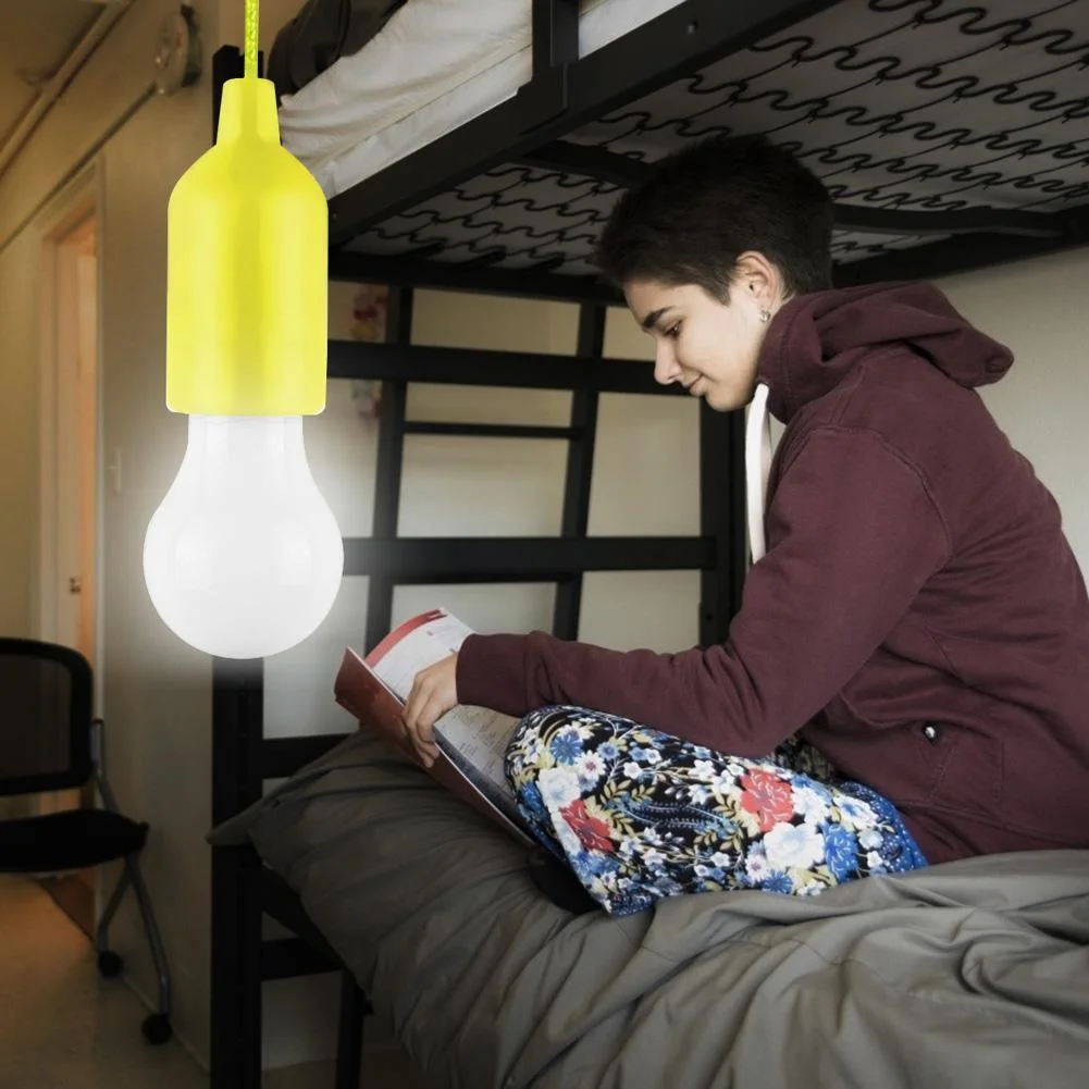 LED Hanging Light Bulb Battery Powered Colorful Pull Cord Bulbs (Yellow)