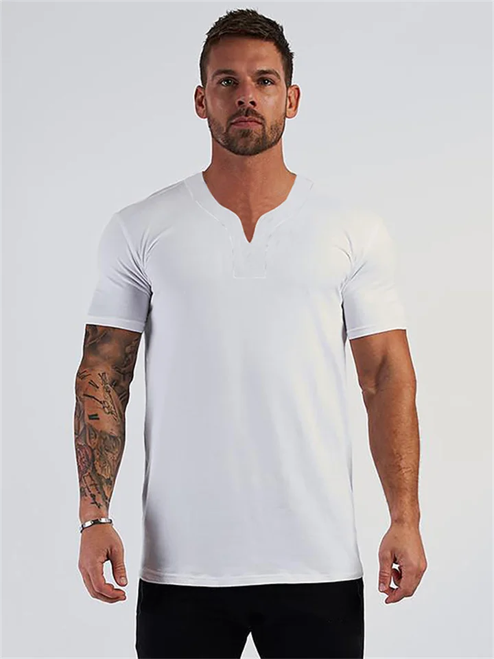 Men's T shirt Tee Plain V Neck Daily Vacation Short Sleeves Clothing Apparel Stylish Classic Casual / Sporty Muscle