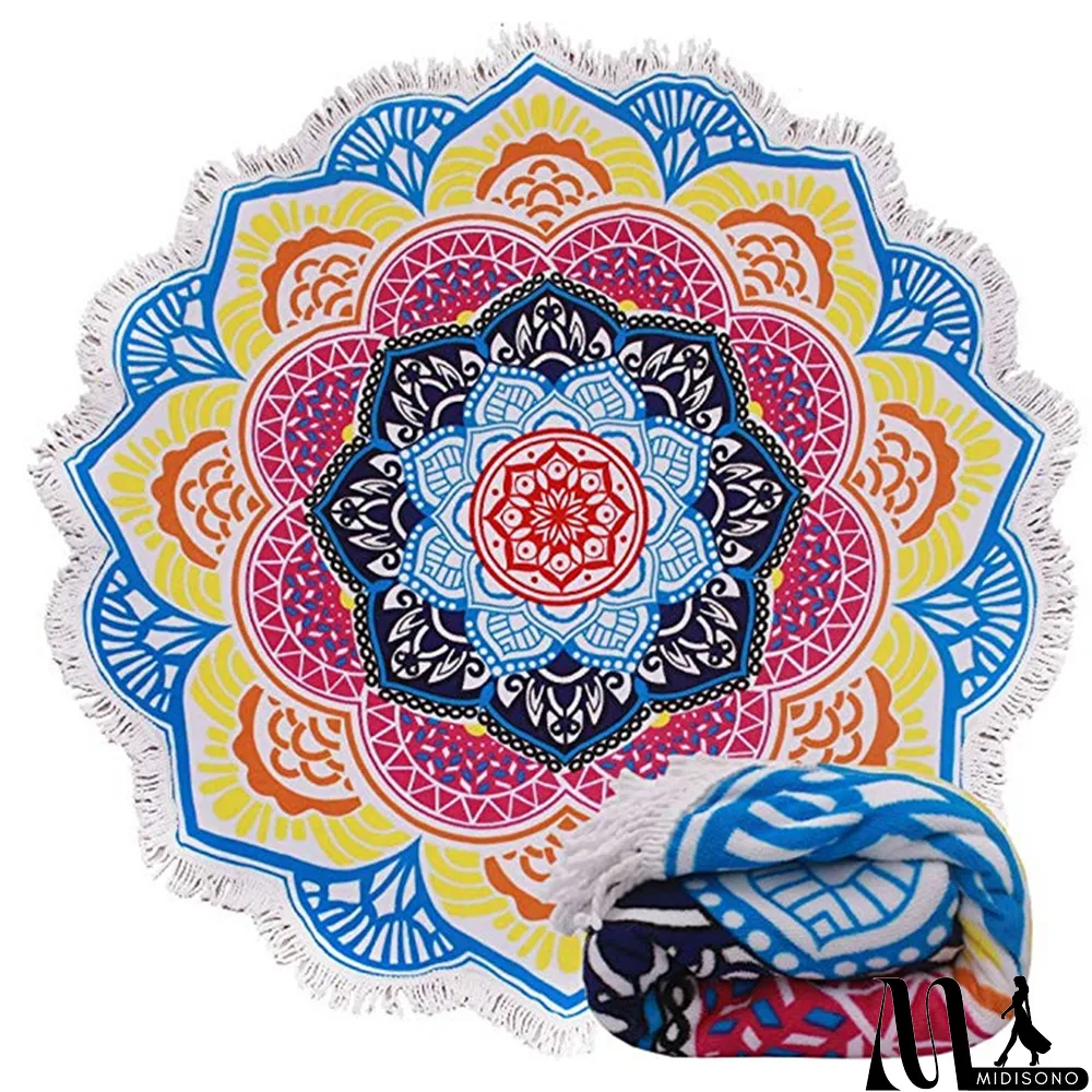 MidiSono - Green Casual Party Print Tassel Patchwork Beach Mat