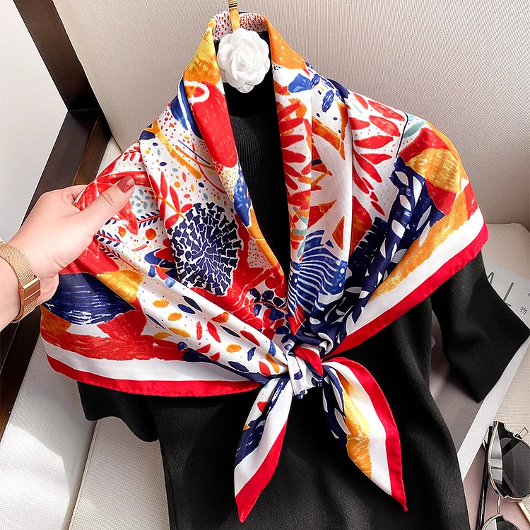 Zhaopinliu 90*90cm Women Scarf Silk Feeling Hair Neck Square Brand Office bandanna muffler Waiter Flight Attendants Handkerchief Rings wrap Scarf