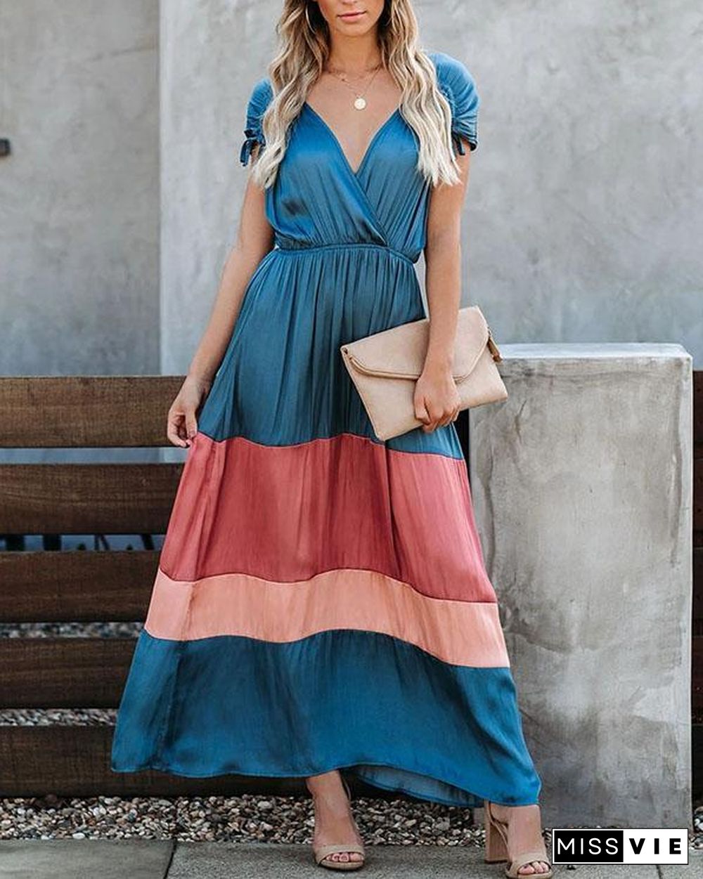 Hypnotize Satin Colorblock Maxi Dress