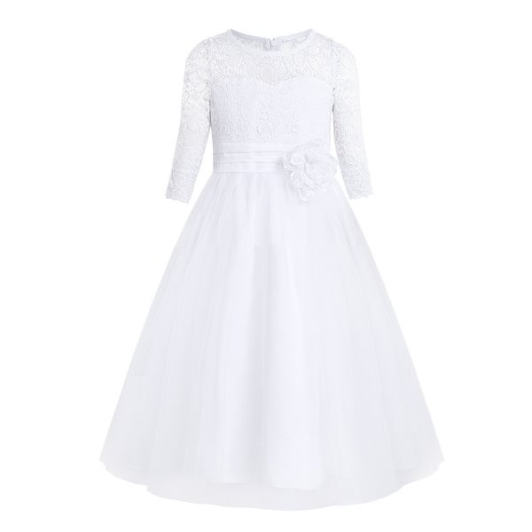 Baby Girl Party Dress Wedding Christening Lace Princess Dress Party Dress Half Sleeve with Belt Spring Summer Fall Winter - Chicaggo