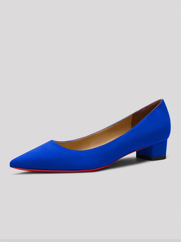 30mm Women's  Kitten Chunky Heels Pointed Toe Red Bottom Daily Wear Suede Pumps Low Heels Shoes