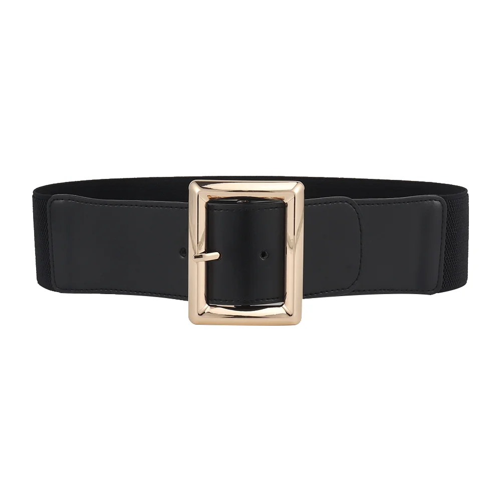 Women's Simple Metal Pin Buckle Black Elastic Waist Belt Slim Accessory Belt