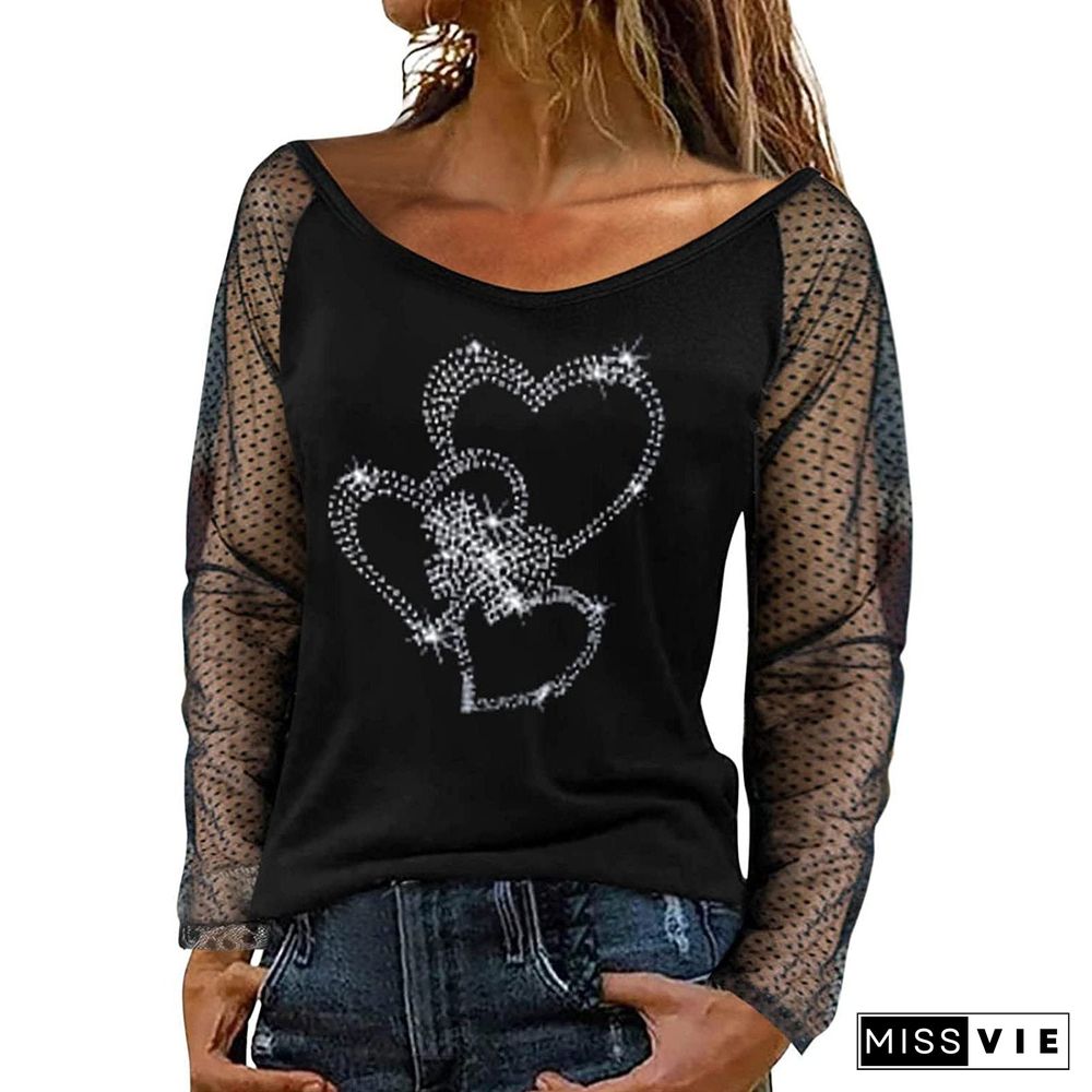 Mesh Sleeve Heart Orinted Shirt