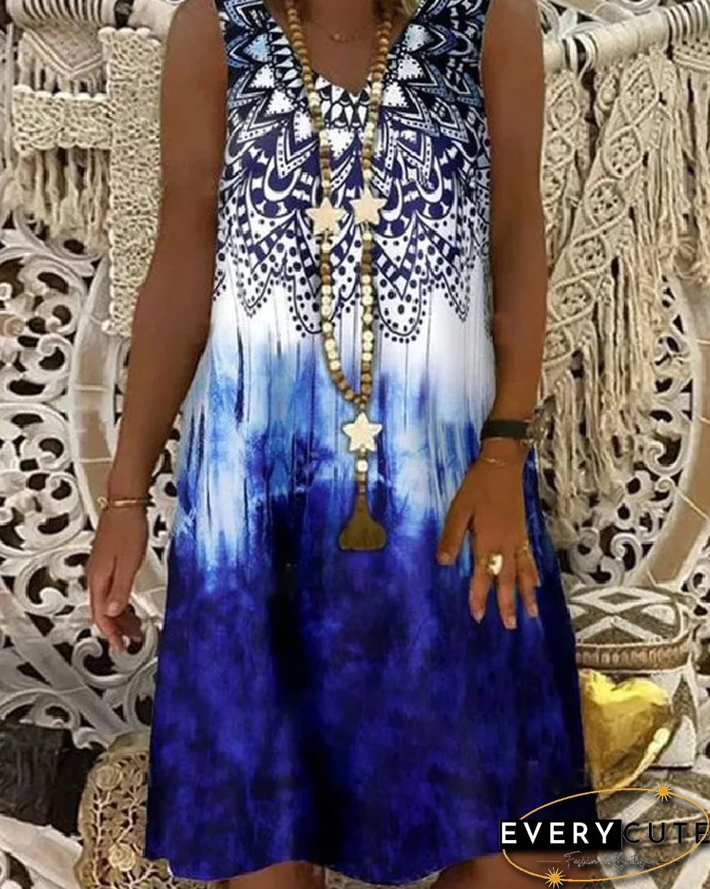 Crew Neck Printed Off-Shoulder Sexy Dress