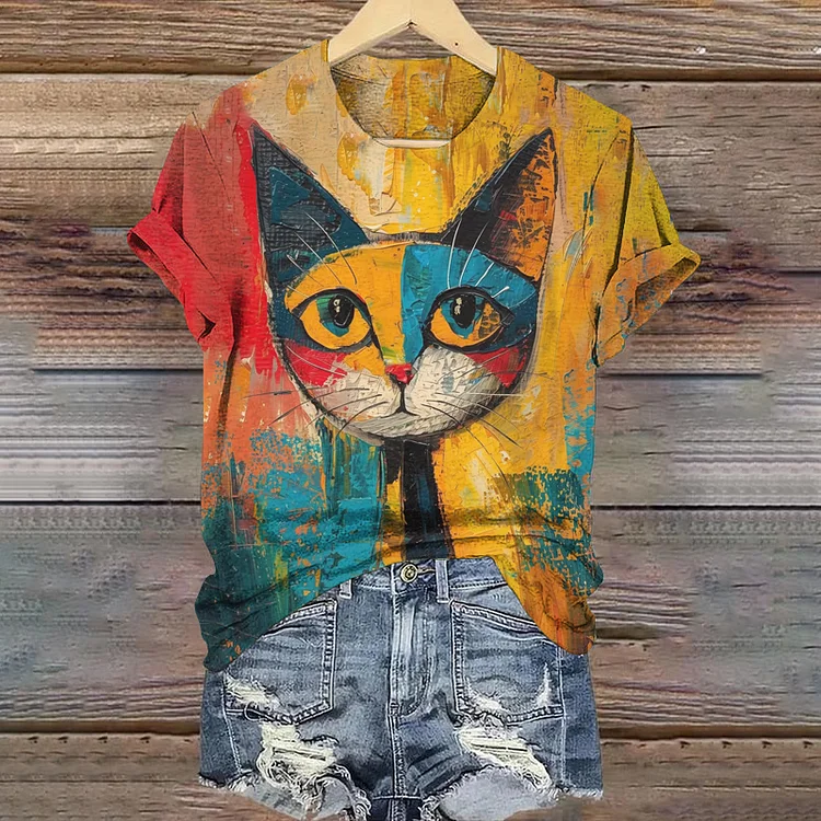 Pop Art Painting Cat Art Pattern Vintage T-shirt