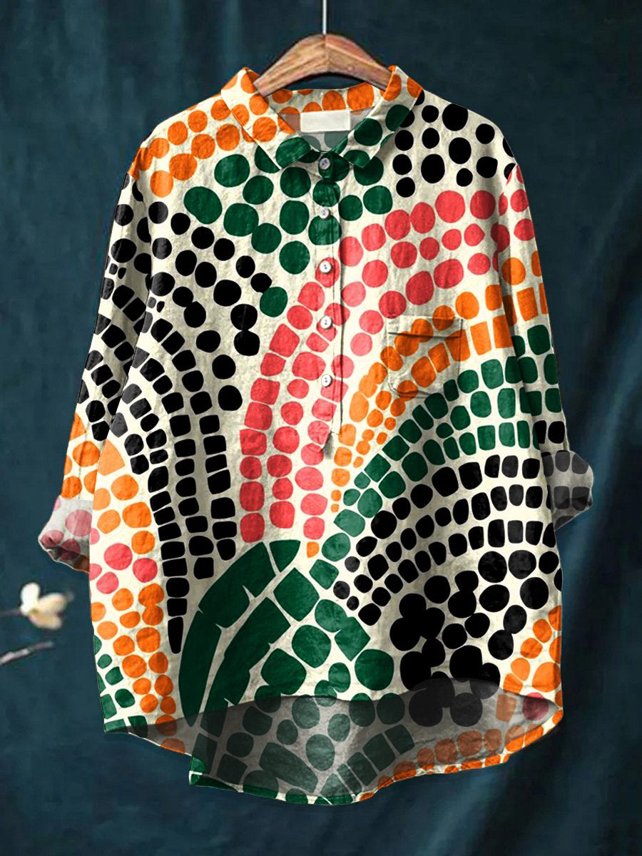 Women's  Abstract Geometry Art Print Casual Cotton And Linen Shirt