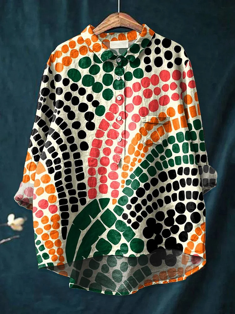 Women's  Abstract Geometry Art Print Casual Cotton And Linen Shirt