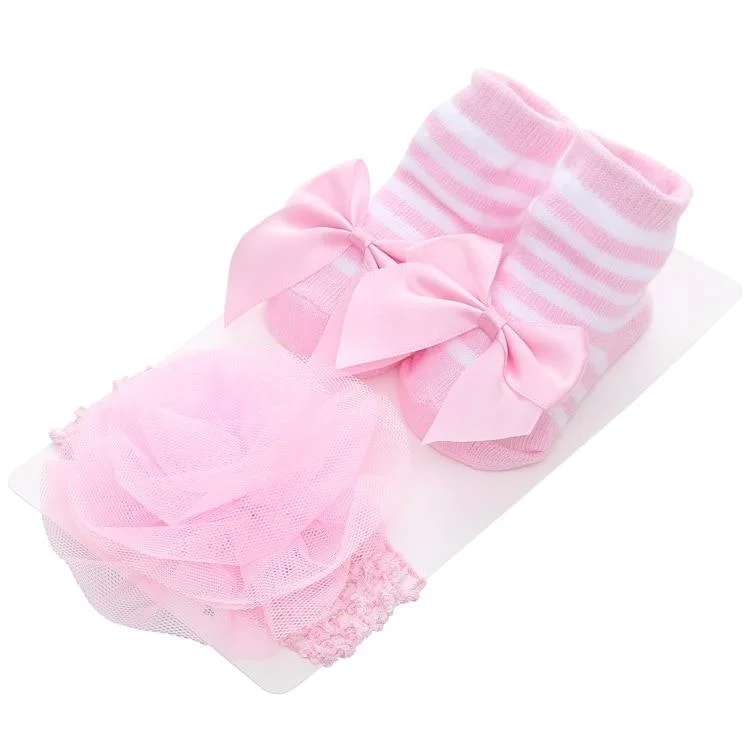 2020 Baby Stuff Newborn Solid Color Lace Baby Socks Bow Princess Cute Baby Bowknot Socks+ Hair Band set Photo Props Baby Shower
