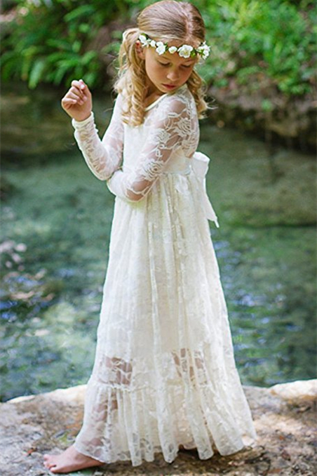 Luluslly Long Sleeves Lace Dress for Little Girl Summer Dresses