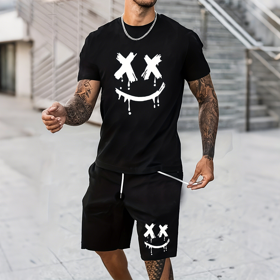 Men's Casual Street Print Sports Shorts Set