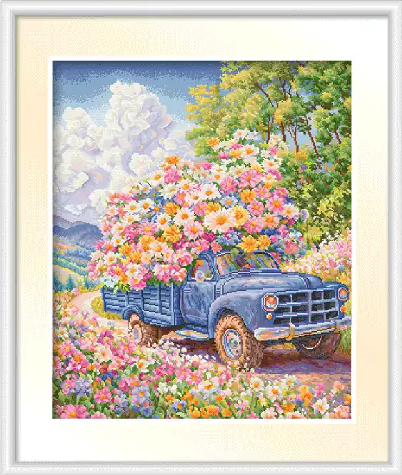 【KS Brand】Flowers All The Way Full 11CT Pre-stamped Canvas(90*79cm) 103 Colors Cross Stitch