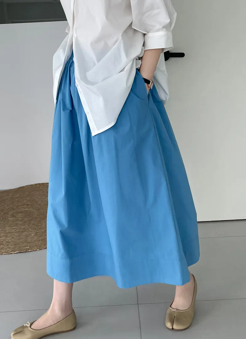 Women Elastic High Waist A-Line Midi Skirt