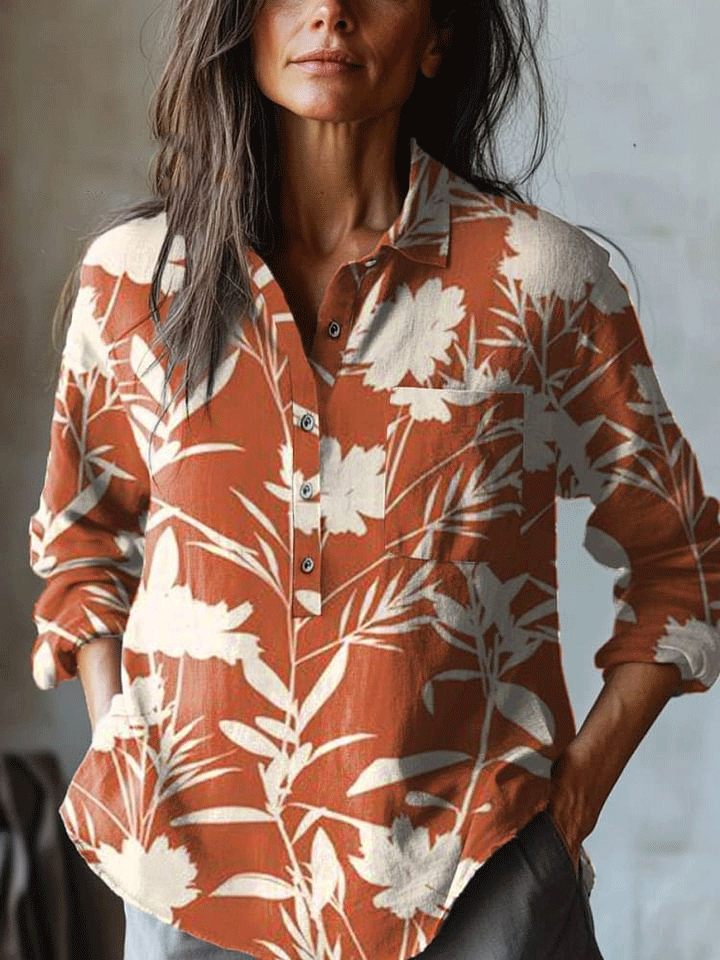 Women's   Flowers  Art Print Casual Cotton And Linen Shirt