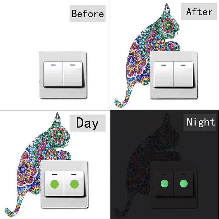 DIY Cat Diamond Painting Luminous Switch Stickers