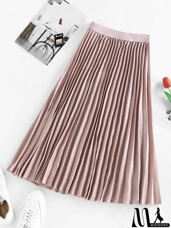 Pleated Elastic Waist Midi Skirt